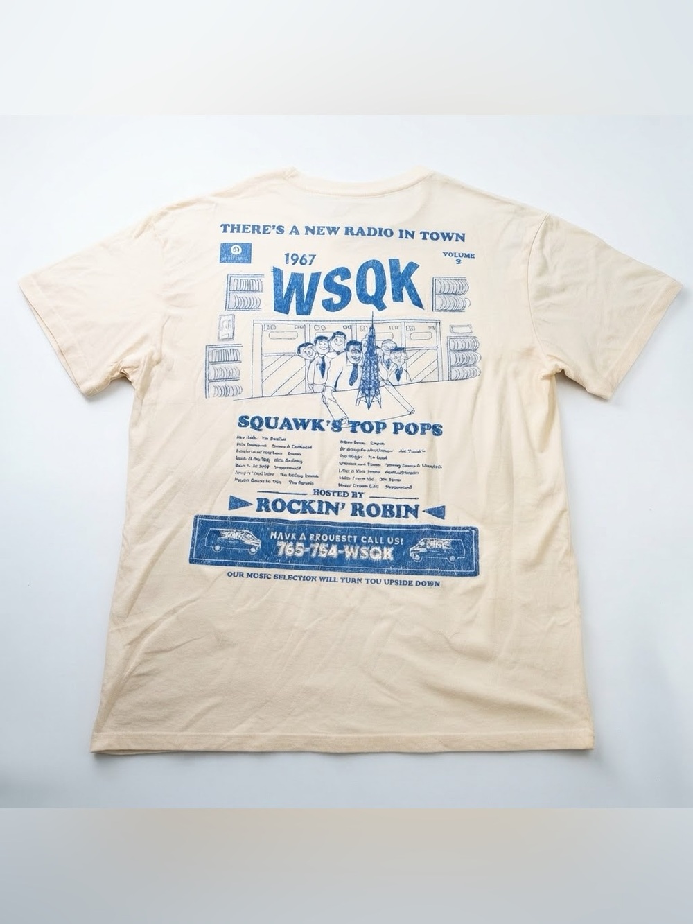 Stranger Things WSQK 1967 Radio Station Tee Cream Large Mad Engine